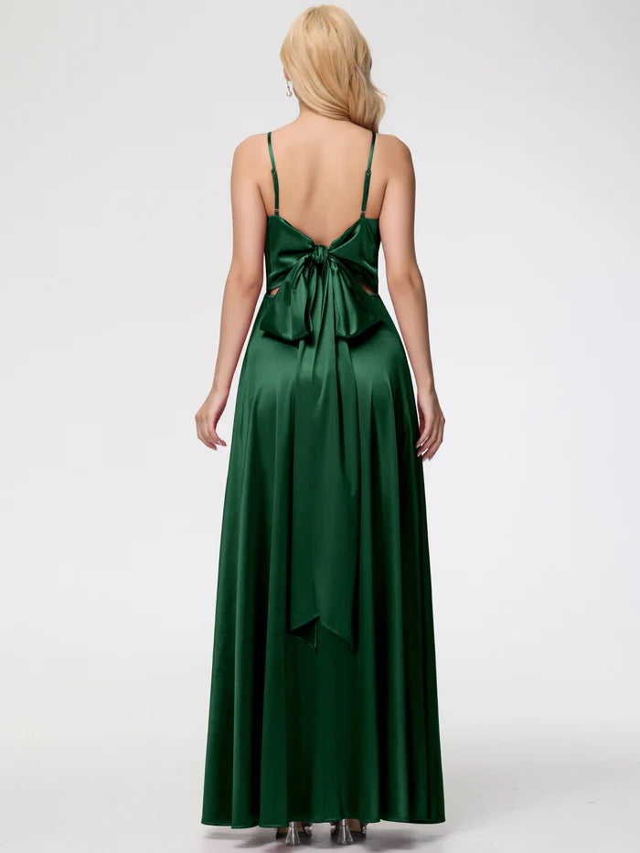 Vestido de fiesta Jimiss de satén sin mangas, con escote en V y tirantes finos