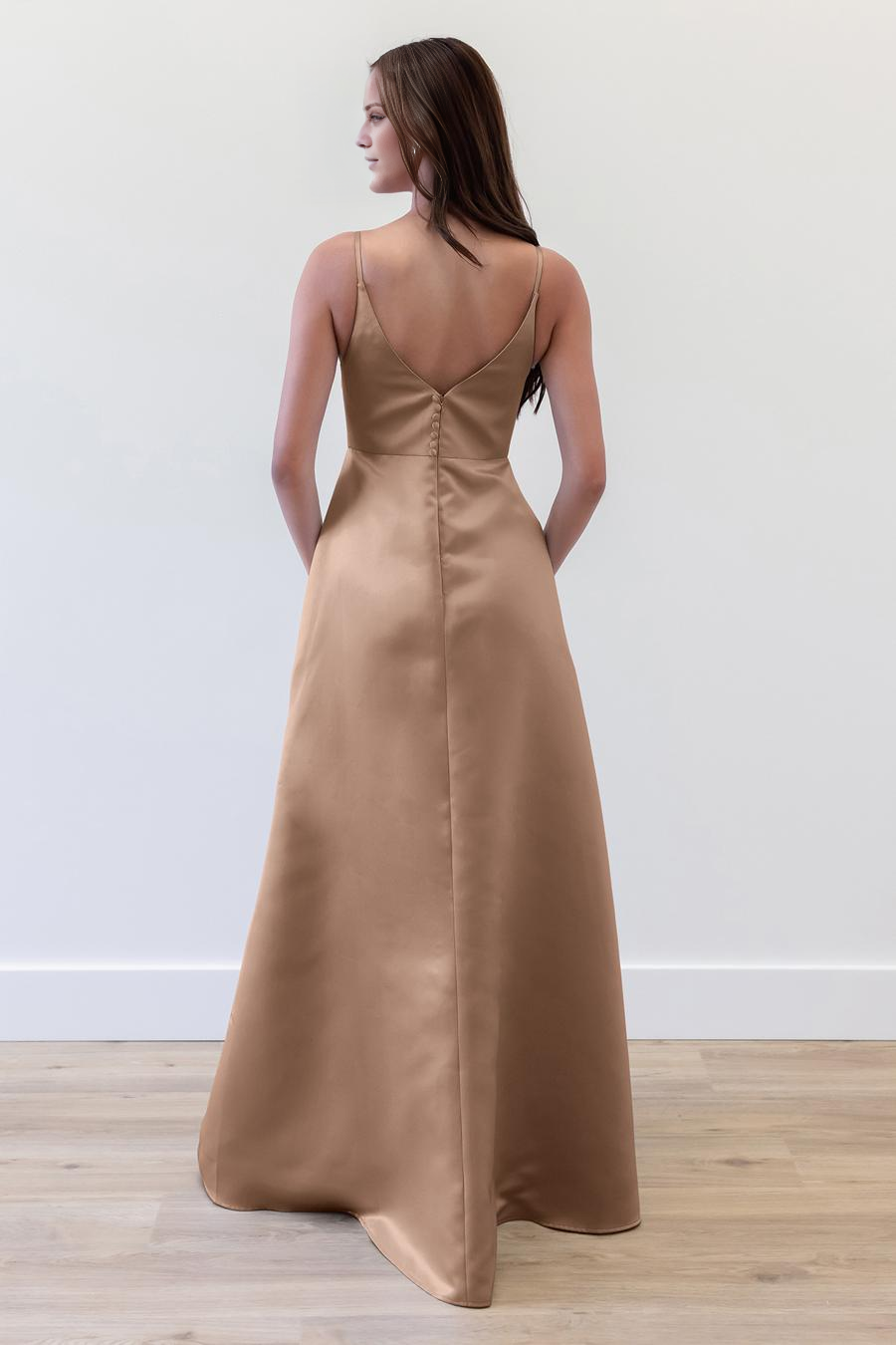 Vestido de noche Jimiss con escote en V profundo, sin mangas, abotonado, espalda descubierta y largo hasta el suelo
