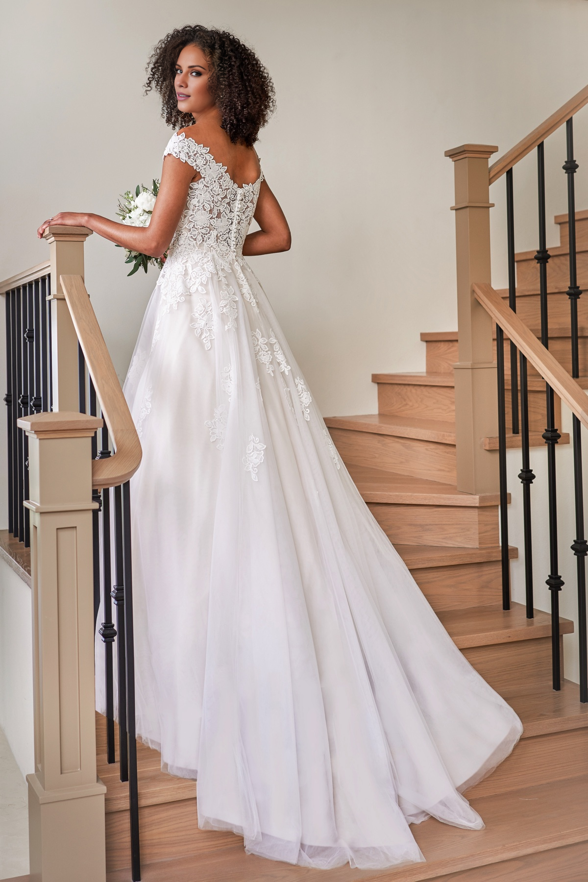 Ivory Lace Tulle Off-the-Shoulder A-Line Floor-Length Bridesmaid Dress