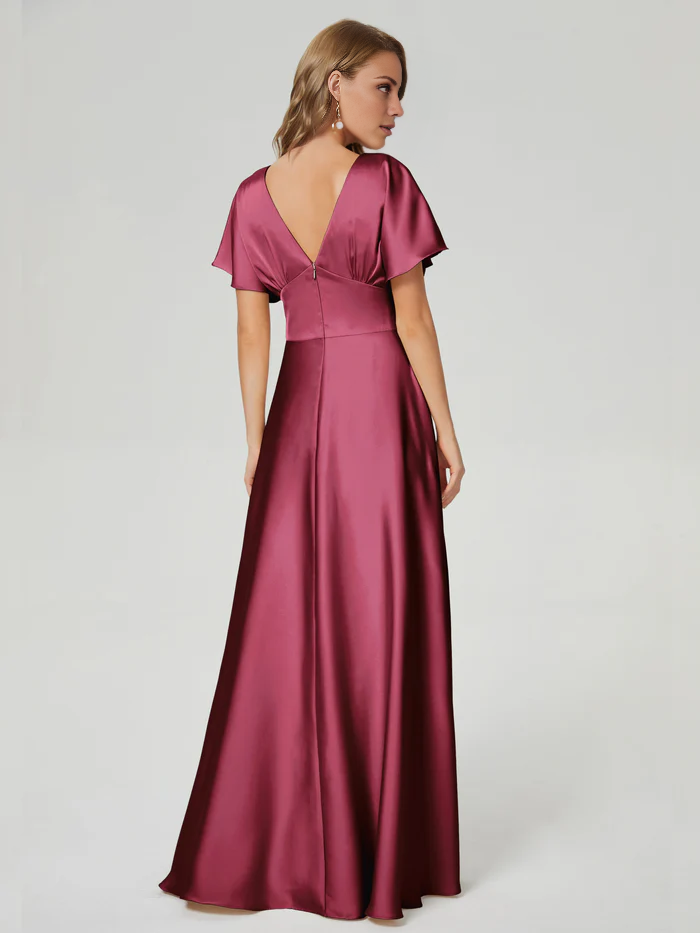 Vestido de fiesta Jimiss con escote en V, manga corta y largo hasta el suelo