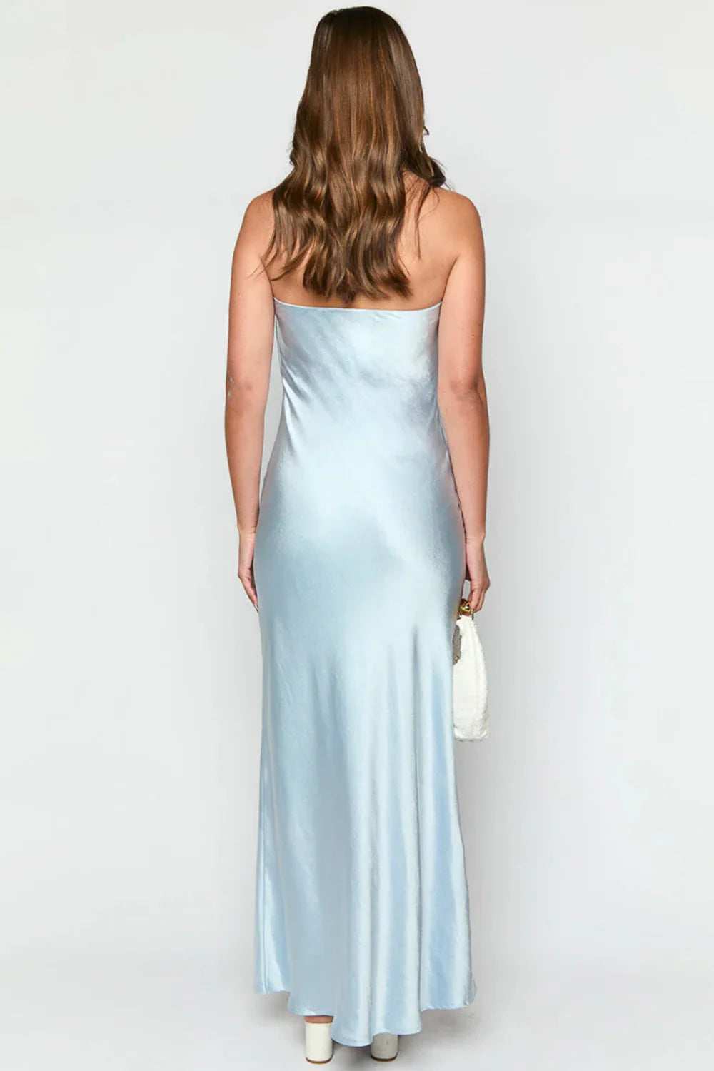 Vestido de fiesta azul largo con lazo y hombros descubiertos ajustado de Jimiss Fashion