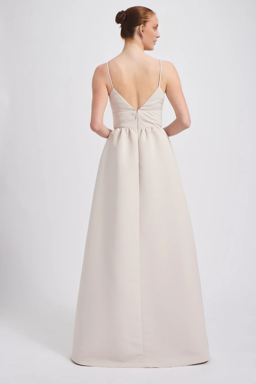 Vestido de fiesta Jimiss con escote en V, hombros descubiertos, sin mangas, tirantes finos, espalda descubierta y largo hasta el suelo