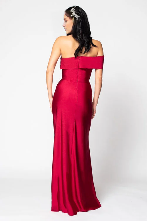 Vestido de fiesta Jimiss con escote asimétrico, hombros descubiertos, sin mangas, espalda descubierta, abertura lateral y largo hasta el suelo