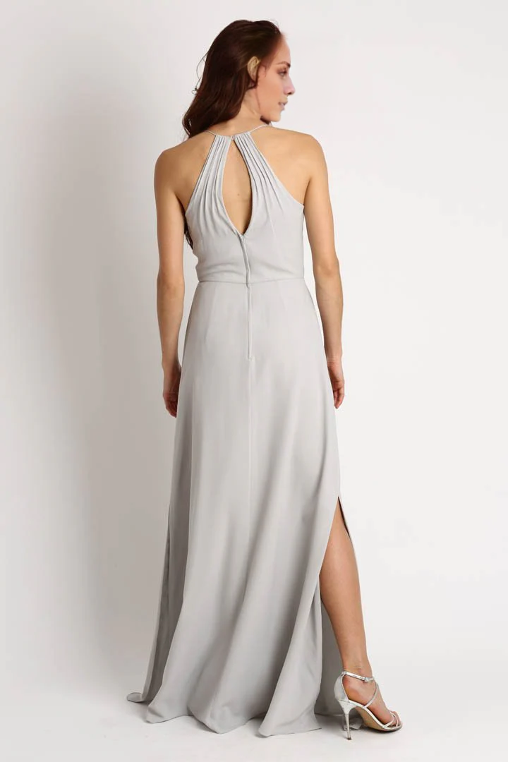 Vestido de noche Jimiss con escote en V, hombros descubiertos, sin mangas, tirantes finos, sin espalda y largo hasta el suelo