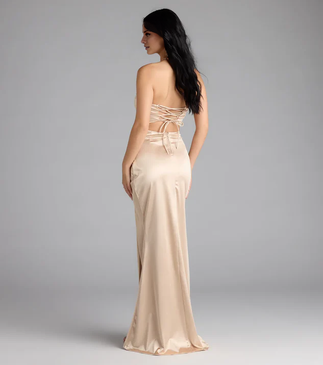Vestido de fiesta Jimiss con hombros descubiertos, sin tirantes, espalda descubierta y largo hasta el suelo