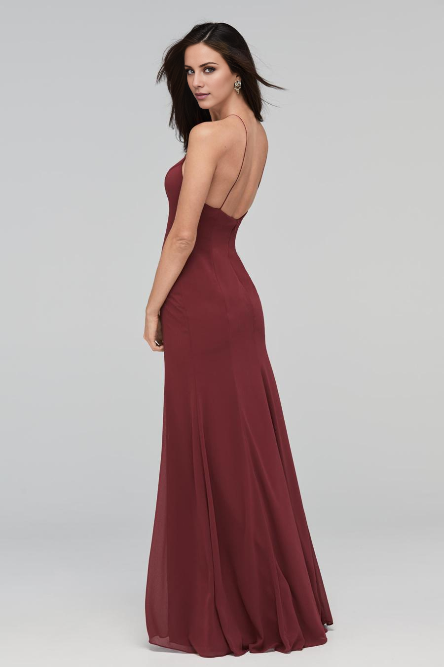 Vestido de noche Jimiss con hombros descubiertos, tirantes finos, sin mangas, espalda plisada y largo hasta el suelo