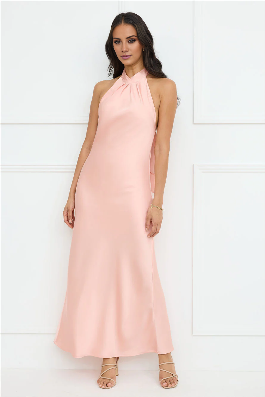 Vestido de fiesta largo Jimiss con escote halter y lazo de satén