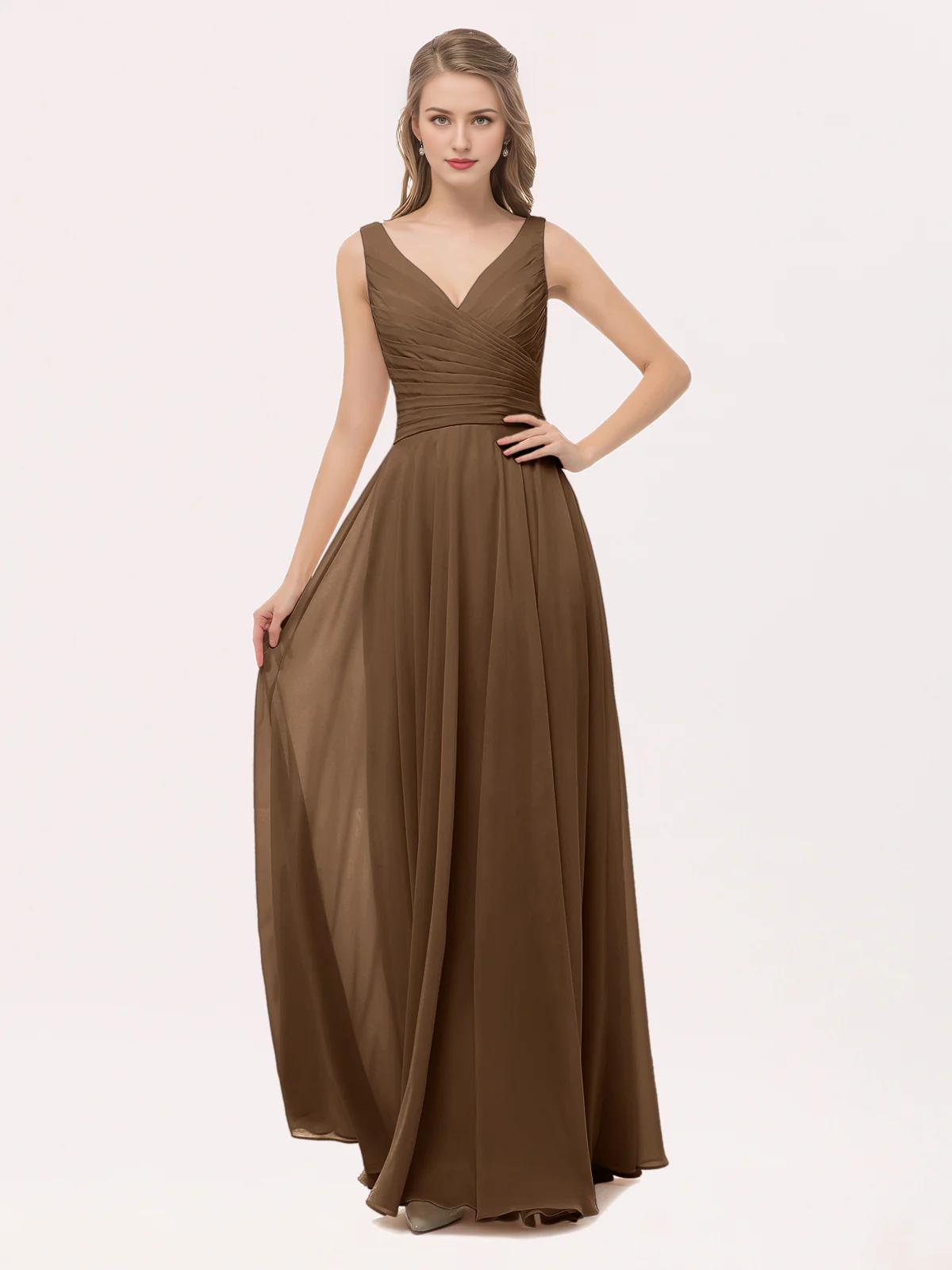 Olive Green Chiffon A-Line Floor-Length Bridesmaid Dress