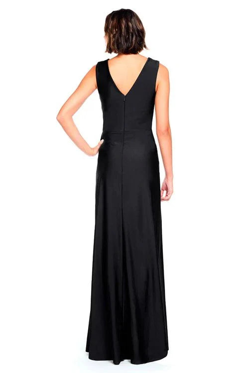 Vestido de noche Jimiss con escote en V, hombros descubiertos, sin mangas, espalda descubierta y largo hasta el suelo