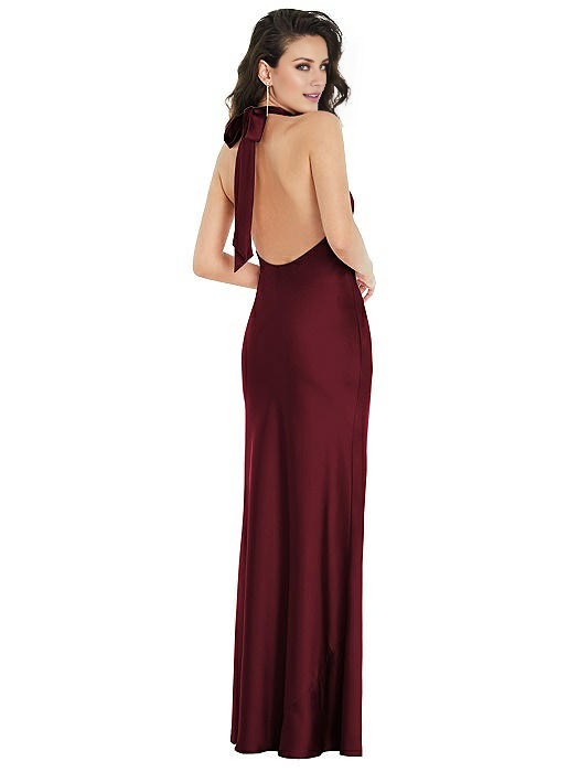 Vestido de fiesta largo hasta el suelo, sin mangas, con cuello alto y hombros descubiertos de Jimiss