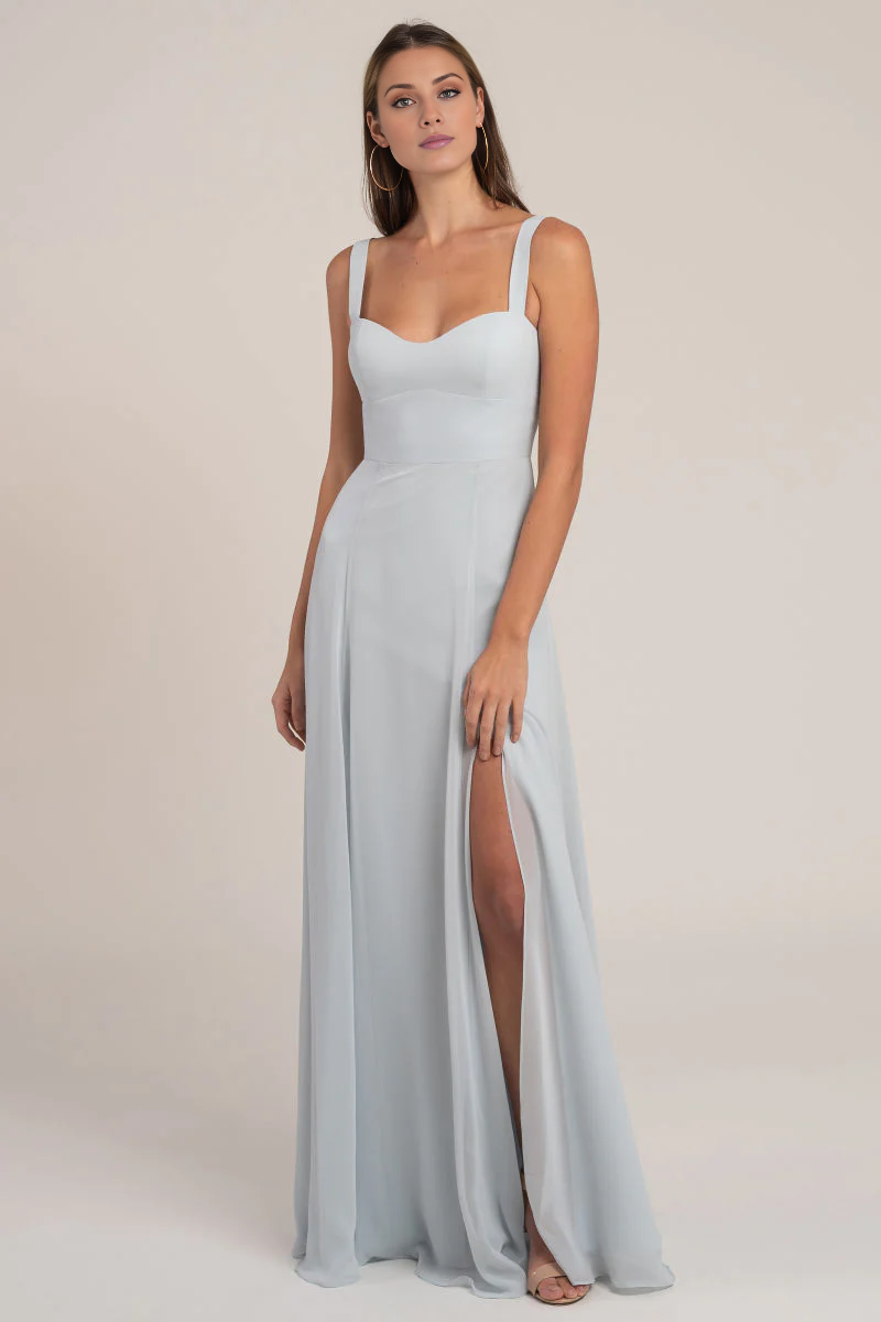 Vestido de noche Jimiss con escote corazón, hombros descubiertos, sin mangas, espalda descubierta, abertura lateral y largo hasta el suelo