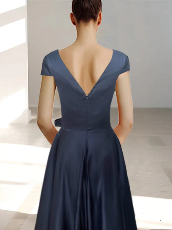 Abiti da mamma della sposa con tasche, scollo a V e stile principessa/a trapezio