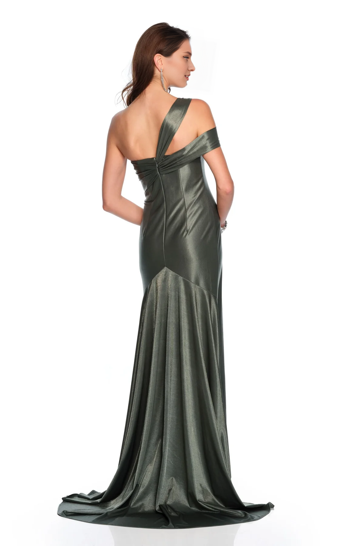 One shoulder collar satin mermaid backless and floor length Prom dress