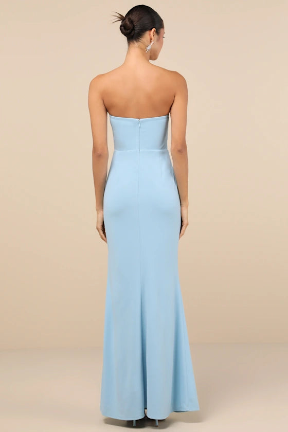 Vestido de fiesta Jimiss con escote corazón, hombros descubiertos, sin mangas, sin tirantes, espalda descubierta, abertura lateral y largo hasta el suelo