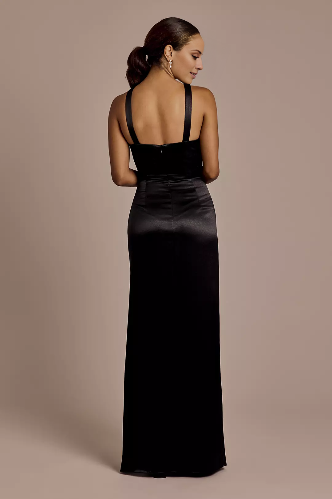 Vestido de fiesta Jimiss con escote cruzado, espalda descubierta, sin mangas, abertura lateral y largo hasta el suelo