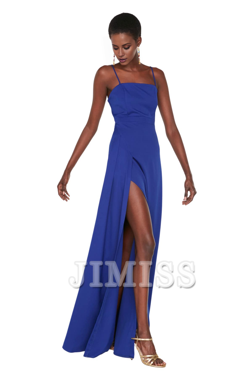Burgundy Crepe A-Line Floor-Length Dress with Straight Neck and High Slit