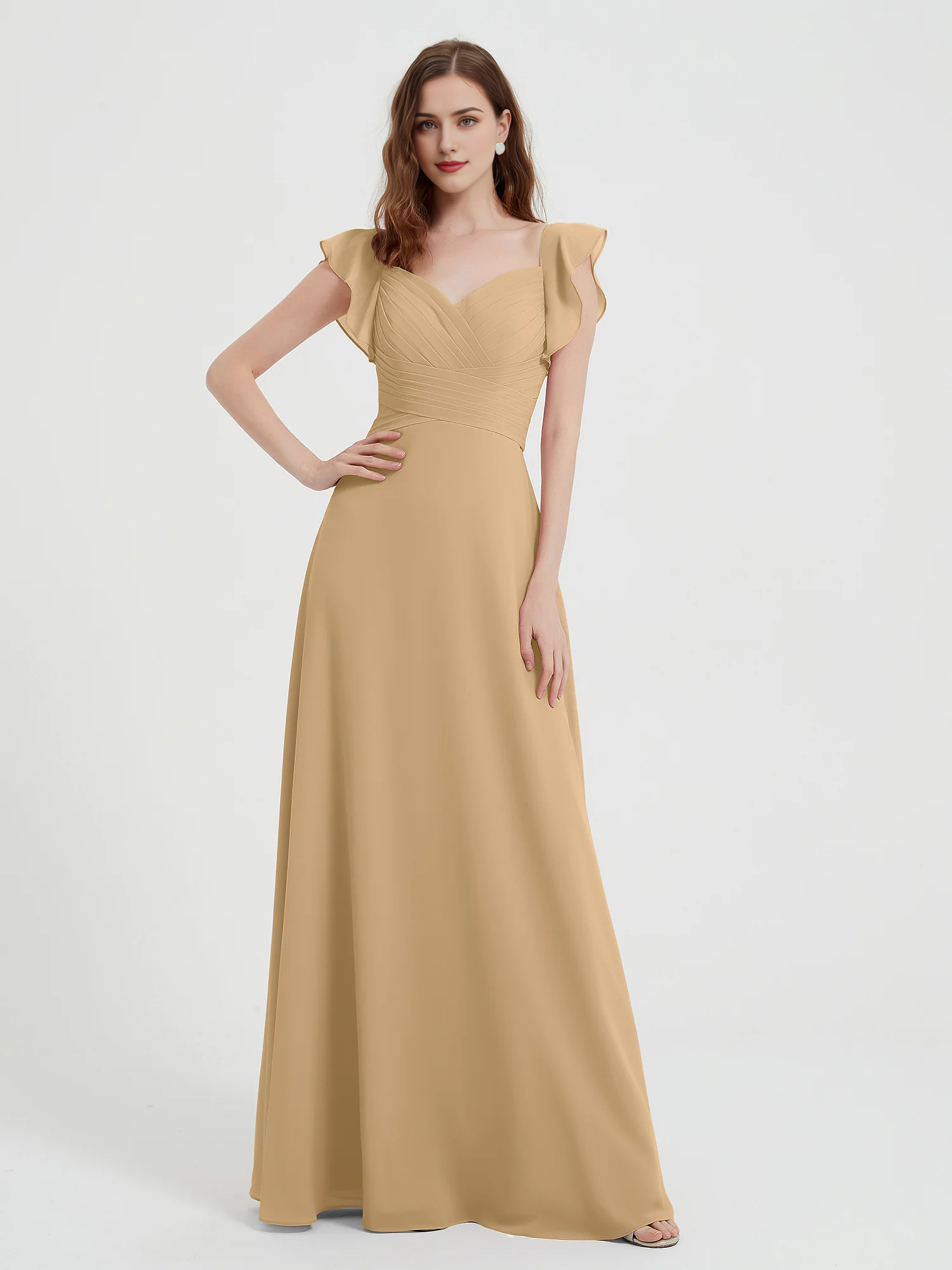 Vestido de gasa con mangas abullonadas y escote corazón