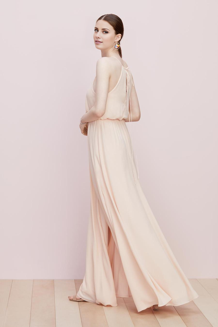 Vestido de noche Jimiss con cuello redondo, sin mangas, abertura lateral y largo hasta el suelo