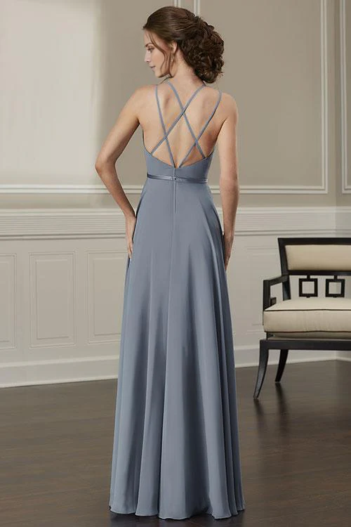 Vestido de fiesta Jimiss con escote en V profundo, hombros descubiertos, sin mangas, tirantes finos, espalda descubierta y largo hasta el suelo