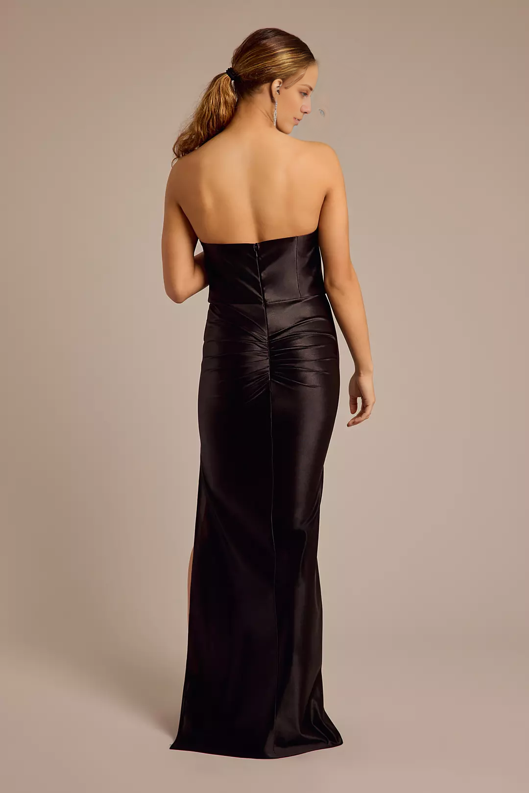 Jimiss Strapless Sculpting Satin Ruched Sheath Dresses prom dress