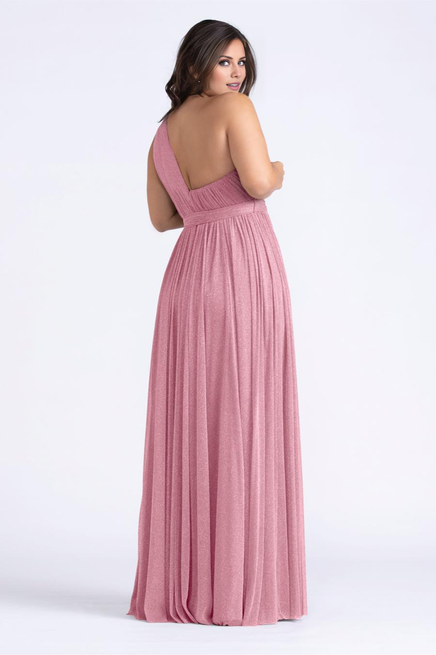 Vestido de noche Jimiss con escote asimétrico, sin mangas, detalle plisado, abertura lateral y largo hasta el suelo