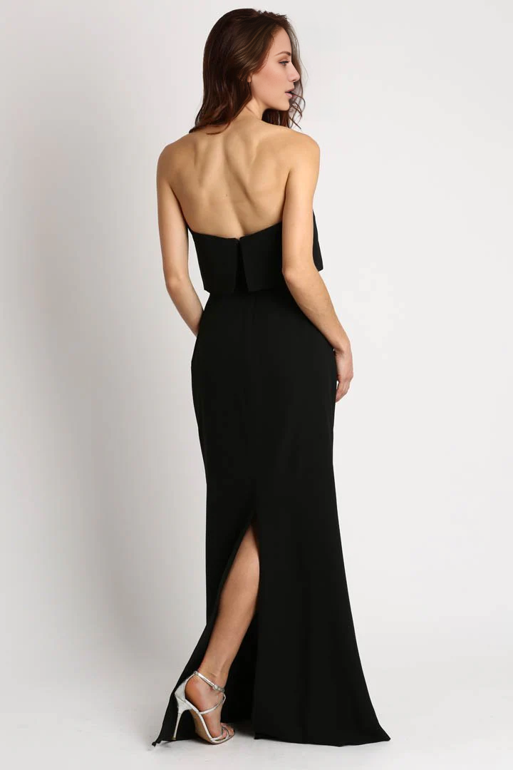 Vestido de fiesta Jimiss con hombros descubiertos, cuello, sin mangas, sin tirantes, espalda descubierta, abertura y largo hasta el suelo