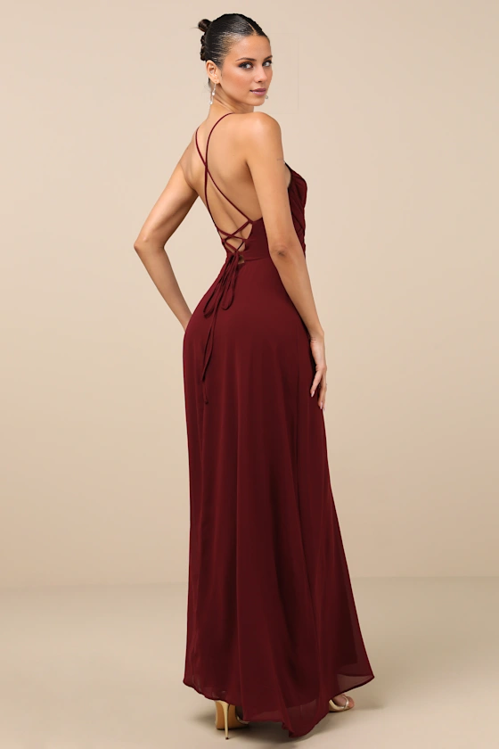 Vestido de fiesta Jimiss con escote en V, hombros descubiertos, sin mangas, tirantes finos, espalda descubierta, abertura lateral y largo hasta el suelo