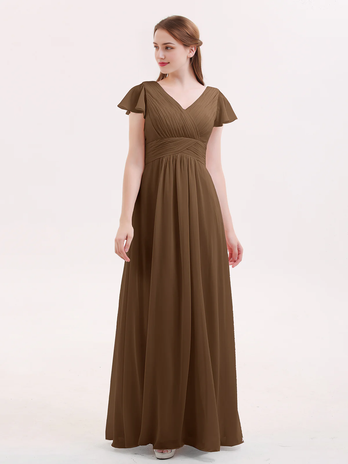 Burgundy Chiffon A-Line V-Neck Floor-Length Bridesmaid Dress