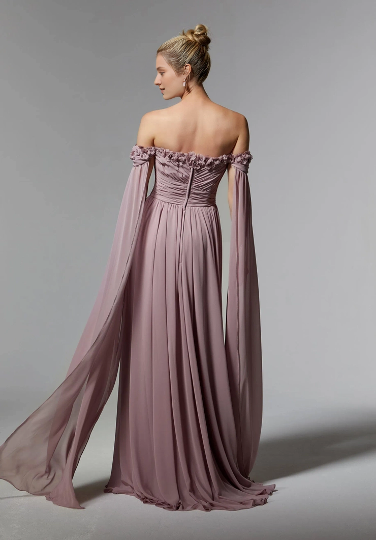 Dusty Rose Chiffon Off-the-Shoulder A-Line Floor-Length Dress