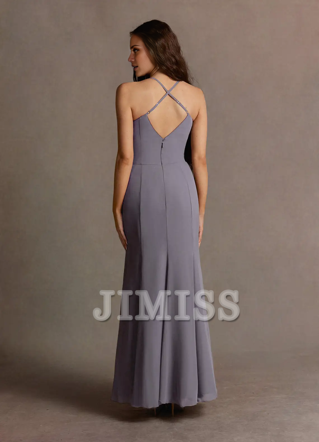 Abito da sera lungo in chiffon con scollo a V e spalle scoperte