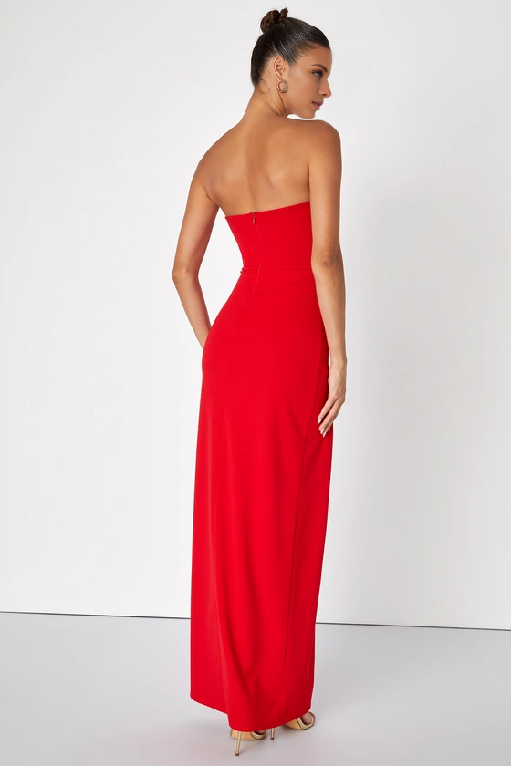 Vestido de noche Jimiss con escote en V, hombros descubiertos, sin mangas, sin tirantes, espalda descubierta, abertura y largo hasta el suelo