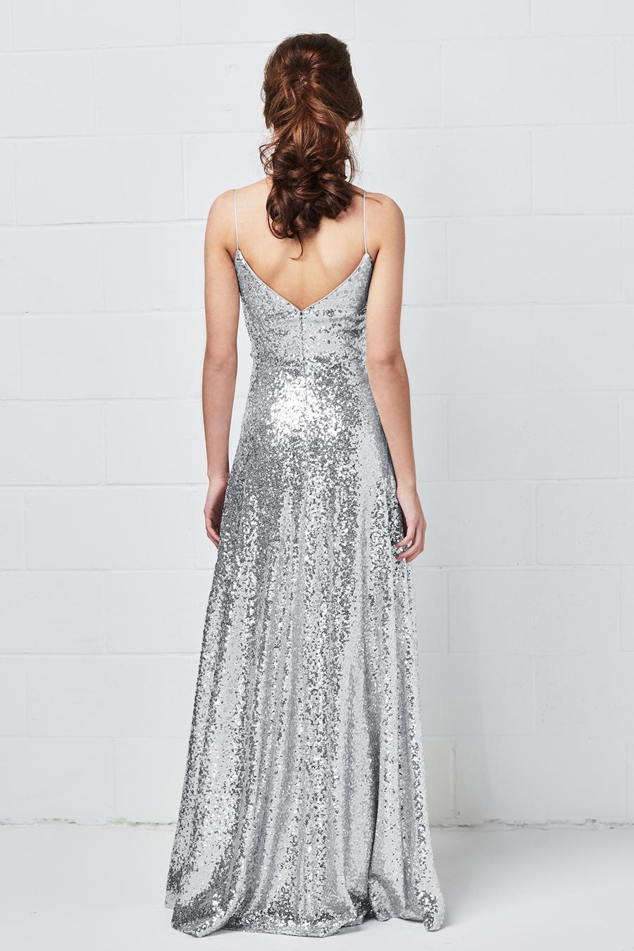 Jimiss V-neck sleeveless off shoulder slim sequined backless and floor length evening dress