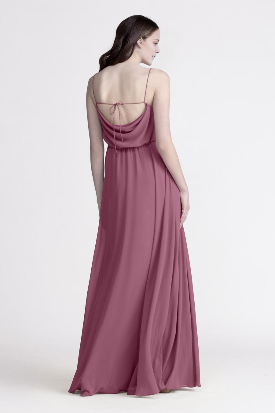Dusty Rose Chiffon A-Line Floor-Length Dress with Cowl Neck & Open Back
