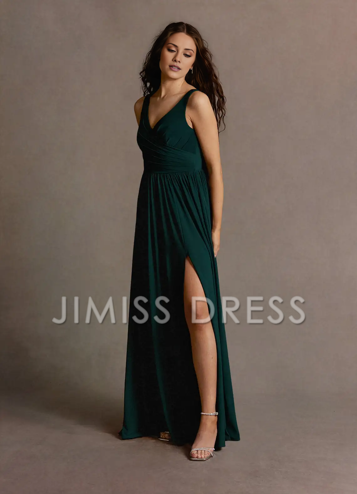 Vestido de fiesta Jimiss con escote en V, tirantes finos, abertura lateral y largo hasta el suelo 