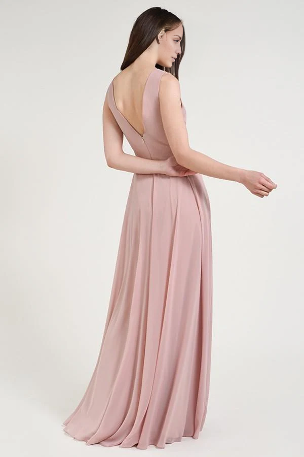 Vestido de noche Jimiss con escote en V profundo, hombros descubiertos, sin mangas, plisado, sin espalda y largo hasta el suelo