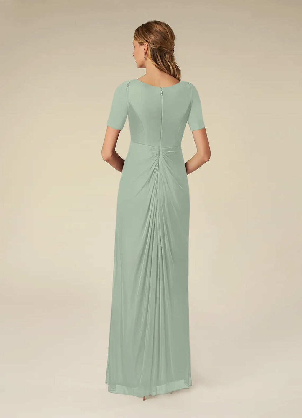 Sage Green Chiffon A-Line Floor-Length Bridesmaid Dress with V-Neck Wrap Bodice