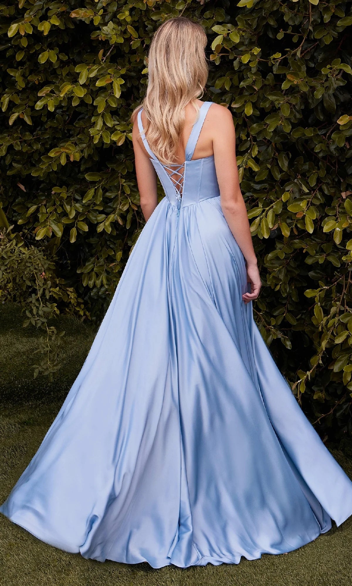 Vestido de fiesta Jimiss de corte A, cuello en V, corsé ajustado de satén y largo hasta el suelo 