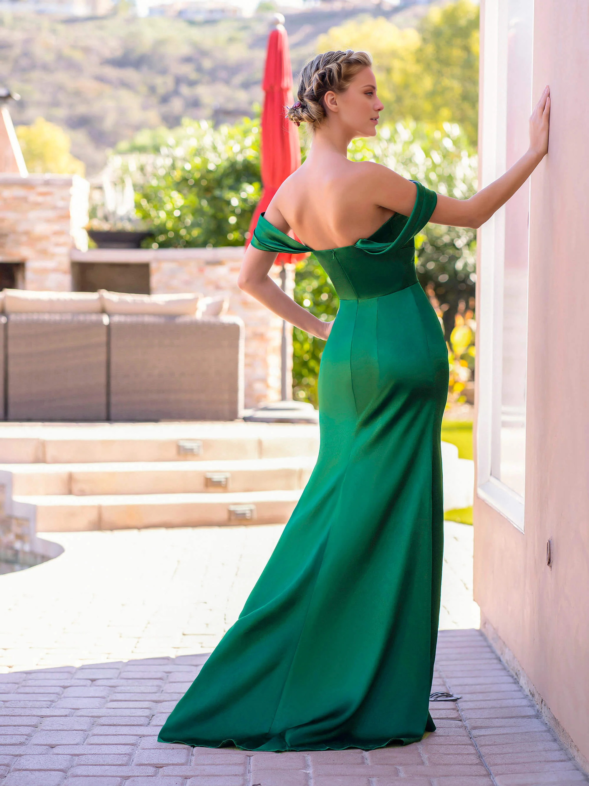 Mermaid off shoulder satin and floor length formal dress