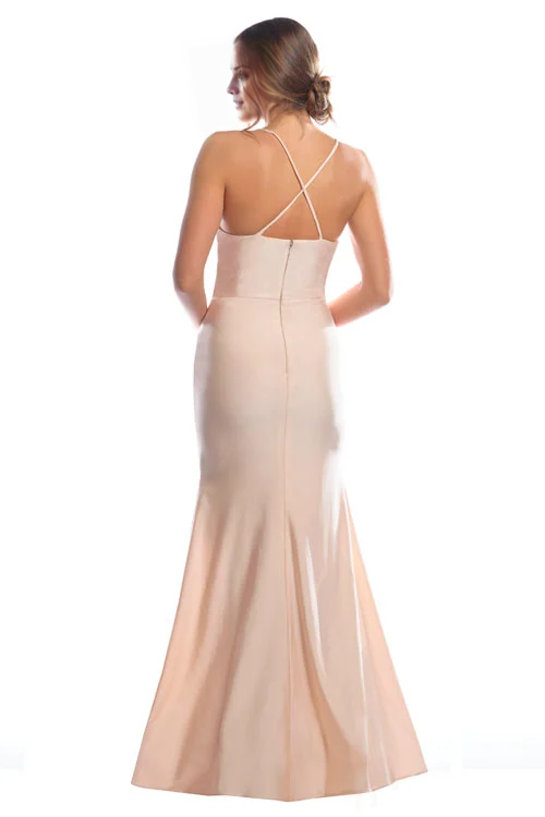 Vestido de fiesta Jimiss de sirena, escote en V, sin mangas, hombros descubiertos, tirantes finos, espalda descubierta y largo hasta el suelo