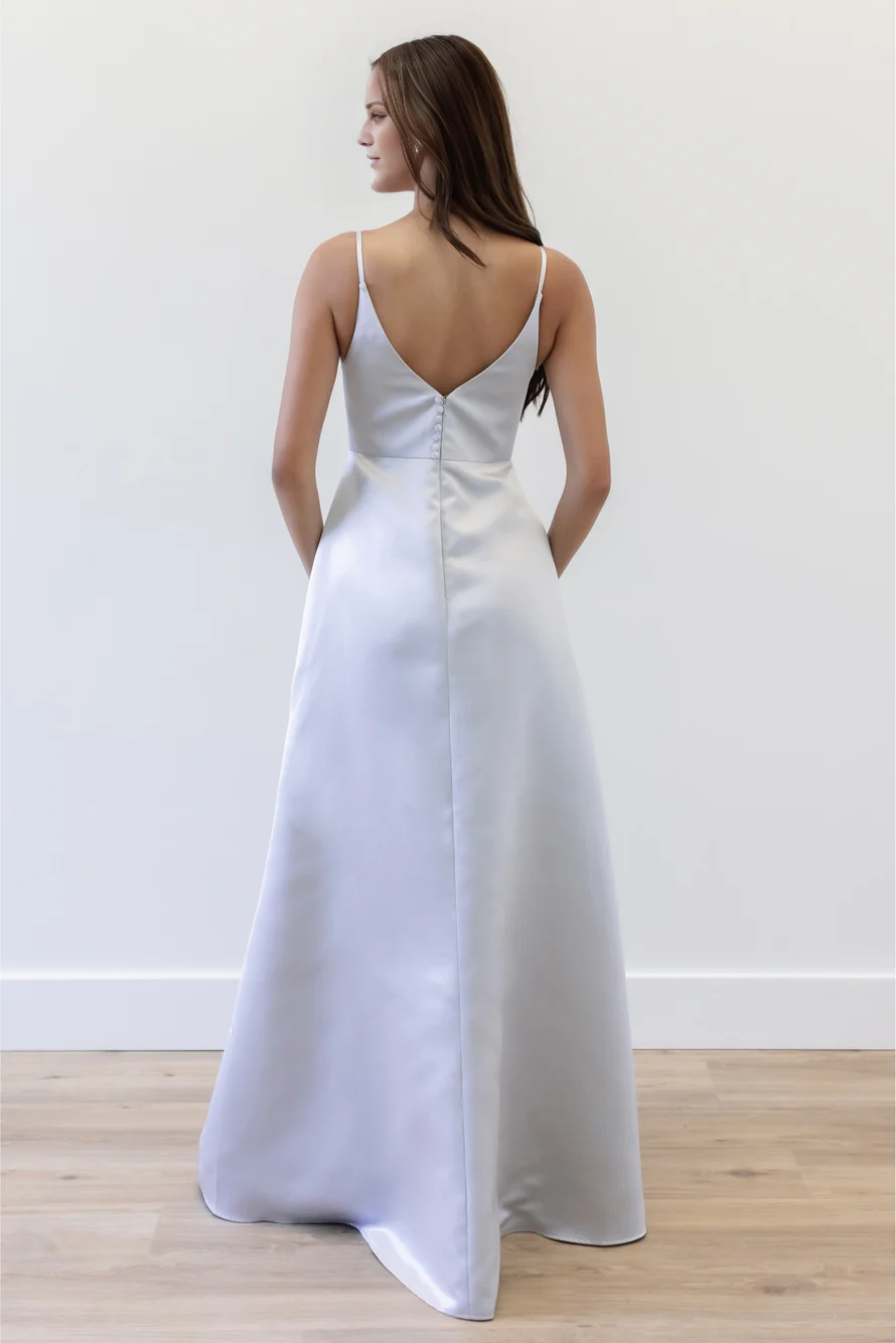 Vestido de fiesta Jimiss con escote en V, hombros descubiertos, sin mangas, tirantes finos, espalda descubierta y largo hasta el suelo