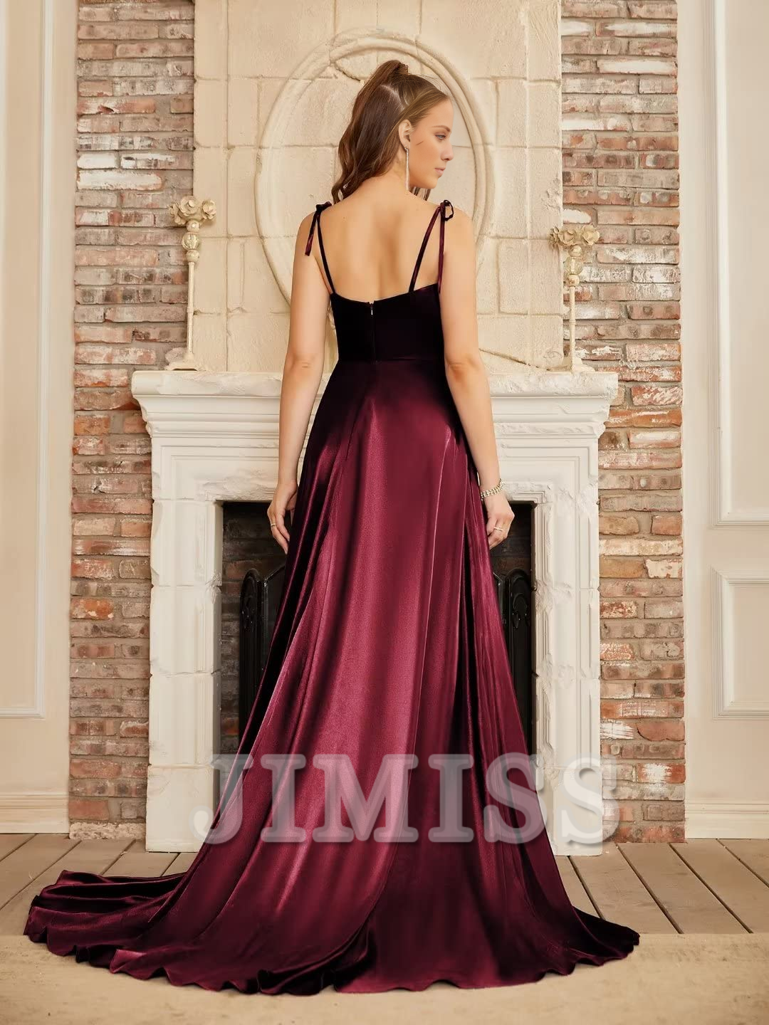 Vestido de noche largo con gran abertura, sexy, sin espalda, elegante y chic.