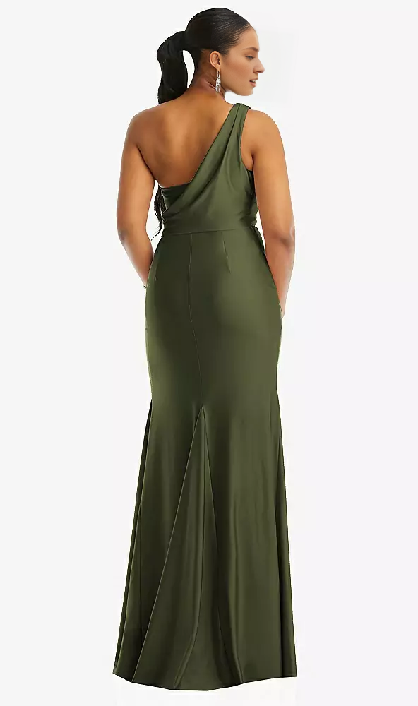 Asymmetric shoulder hood with back  satin mermaid Prom dress