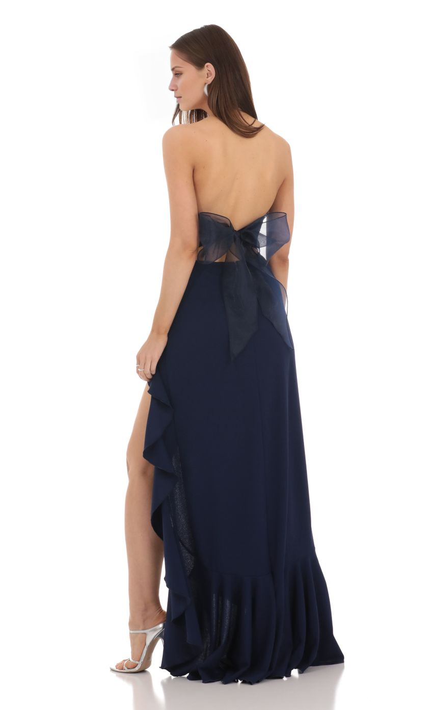 Vestido de fiesta Jimiss con hombros descubiertos, cuello, sin mangas, sin tirantes, espalda descubierta, abertura lateral y largo hasta el suelo
