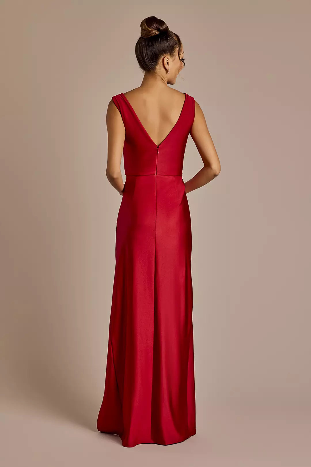 Jimiss straight neck scarf with satin neckline backless side slit and floor length Prom dress