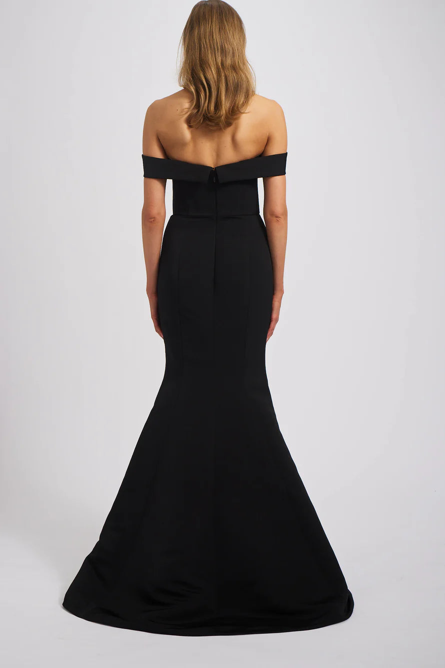 Vestido de fiesta Jimiss de corte sirena, con hombros descubiertos, sin mangas, espalda descubierta y largo hasta el suelo