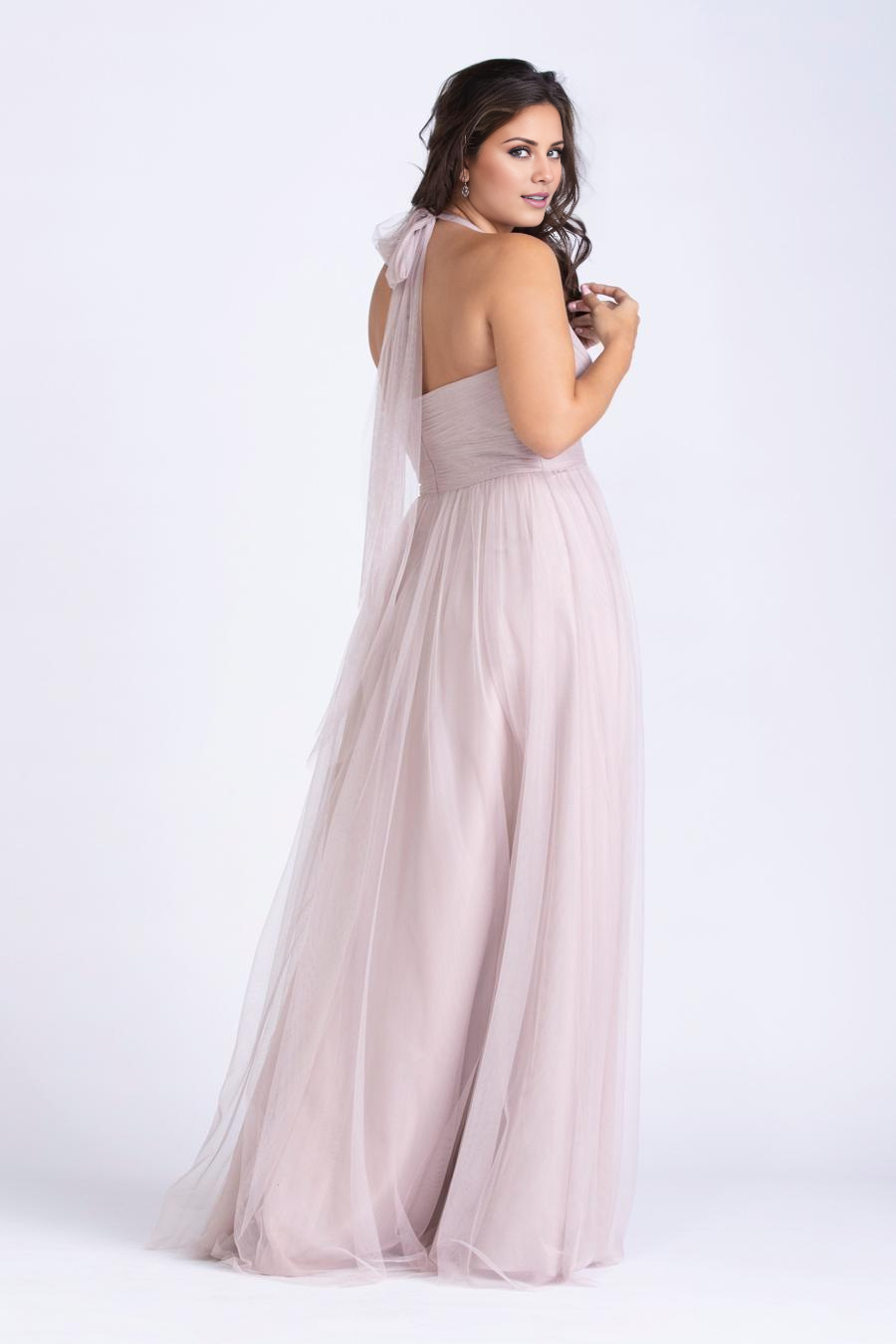 Vestido de noche Jimiss con escote en V, escote colgante, plisado transparente, sin espalda y largo hasta el suelo