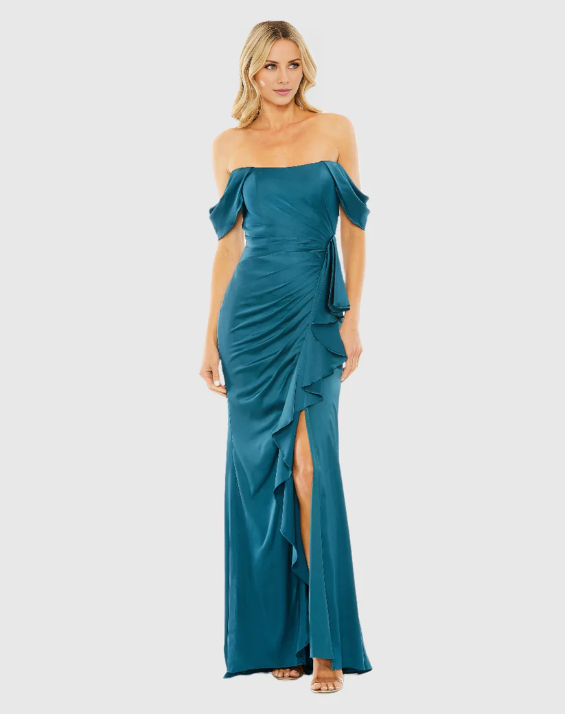 Vestido de noche largo hasta el suelo con corsé y aberturas laterales