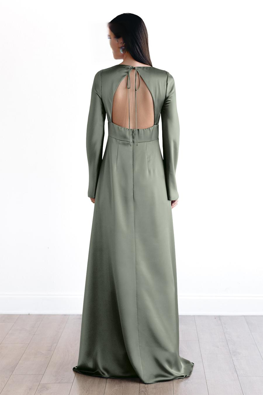 Jimiss deep V-neck long sleeved backless and floor length evening dress