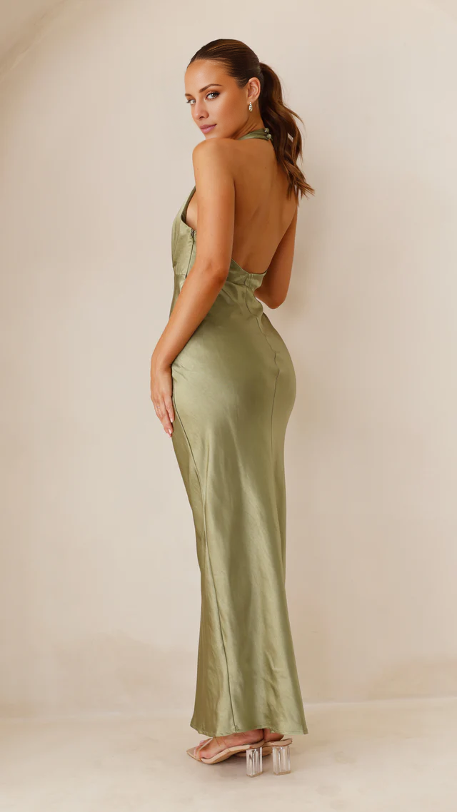 Vestido de fiesta Jimiss con escote en V, cuello halter, sin mangas, espalda descubierta y largo hasta el suelo