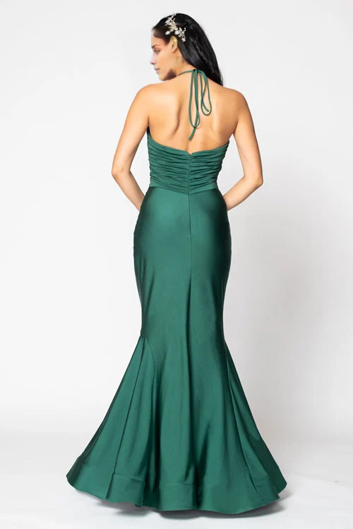 Vestido de fiesta Jimiss de corte sirena, escote halter, hombros descubiertos, sin mangas, espalda descubierta y largo hasta el suelo